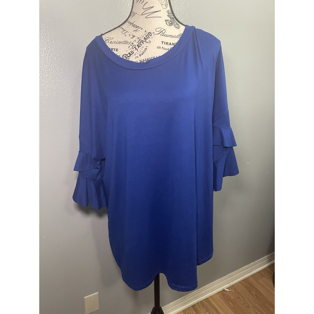 Watermelon Royal Blue Blouse With 3/4 Ruffle Sleeves Size 2xl